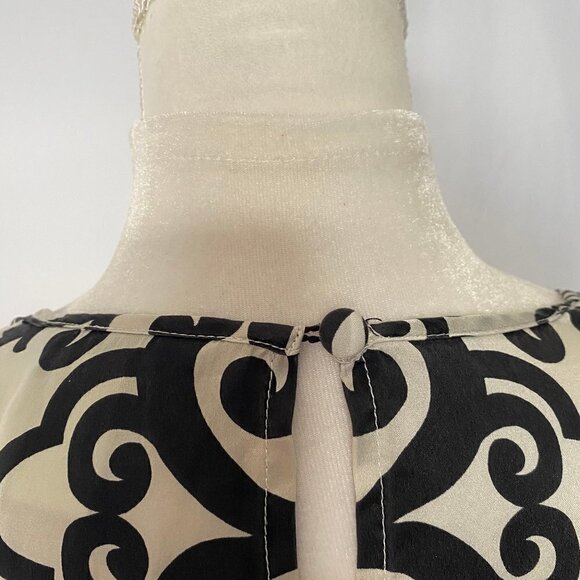 White House Black Market Scroll Design 100% Silk Blouse - Picture 9 of 12